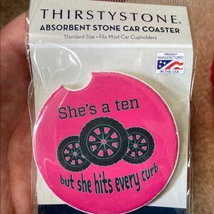 Thirstystone Vibrant Pink Car Coaster with Black and Green Design